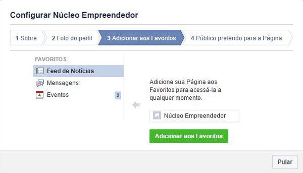 como fazer uma página no facebook - favoritos