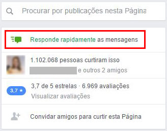 página no facebook - responde rapidamente as mensagens